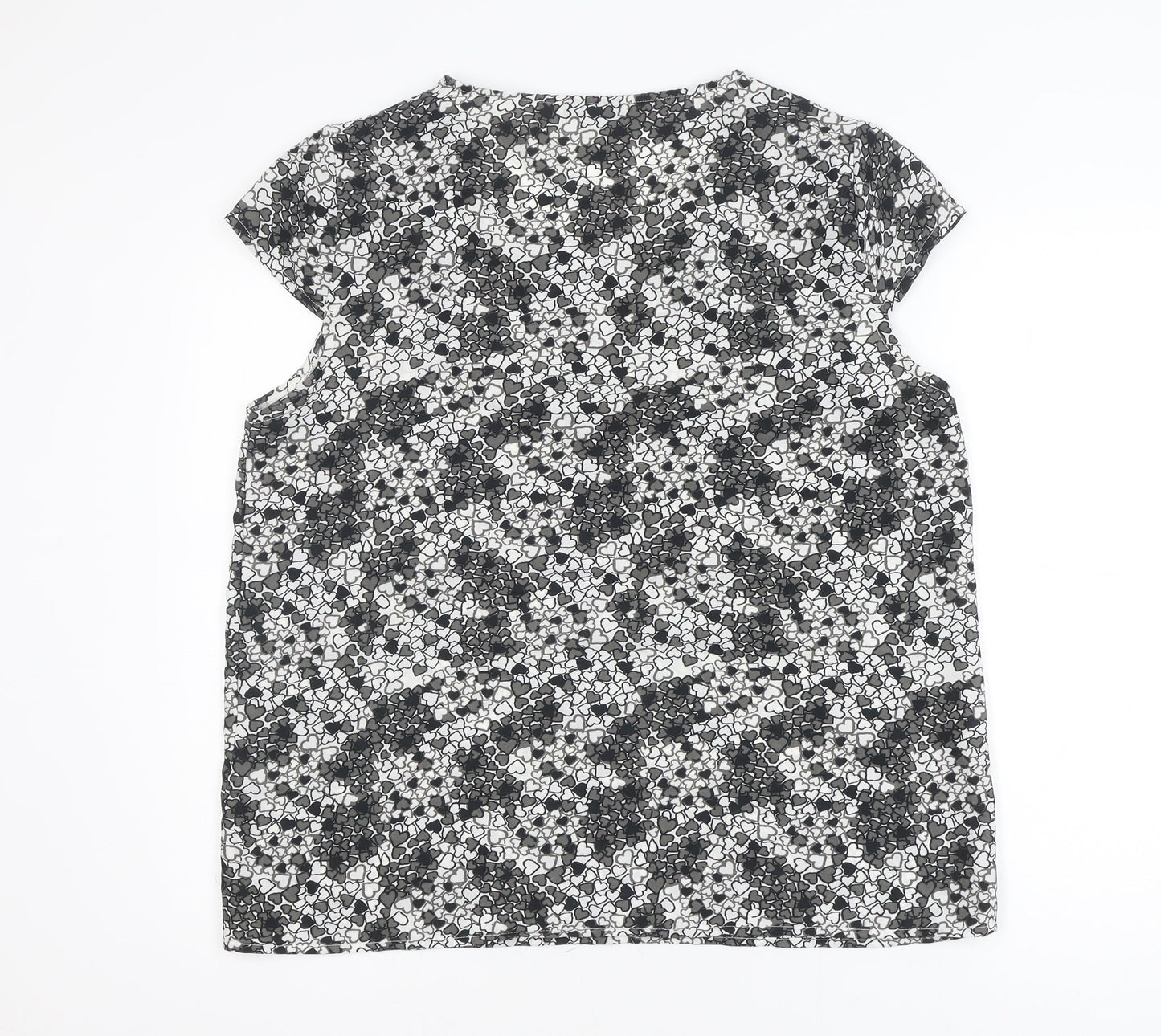 Peacocks Women's Black Heart Print Short Sleeve Blouse Size 16