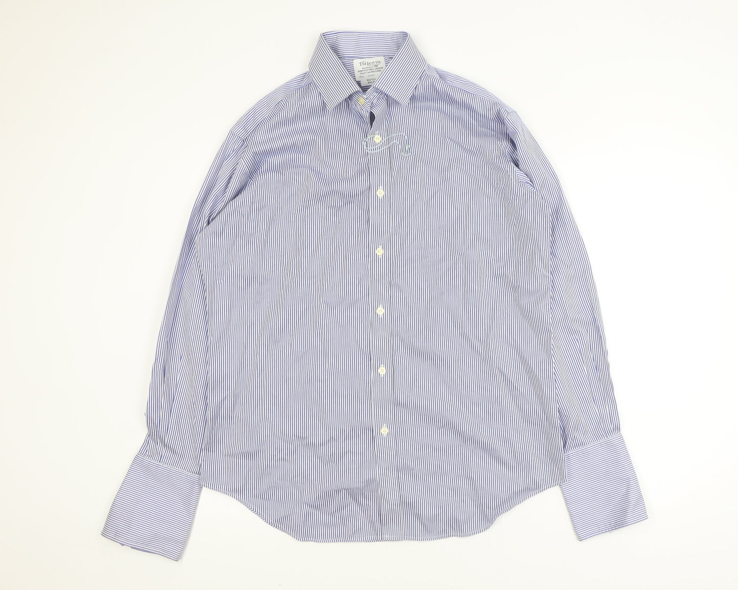T.M. Lewin Men's Blue Striped Slim Fit Non-Iron Long Sleeve Shirt 16.5