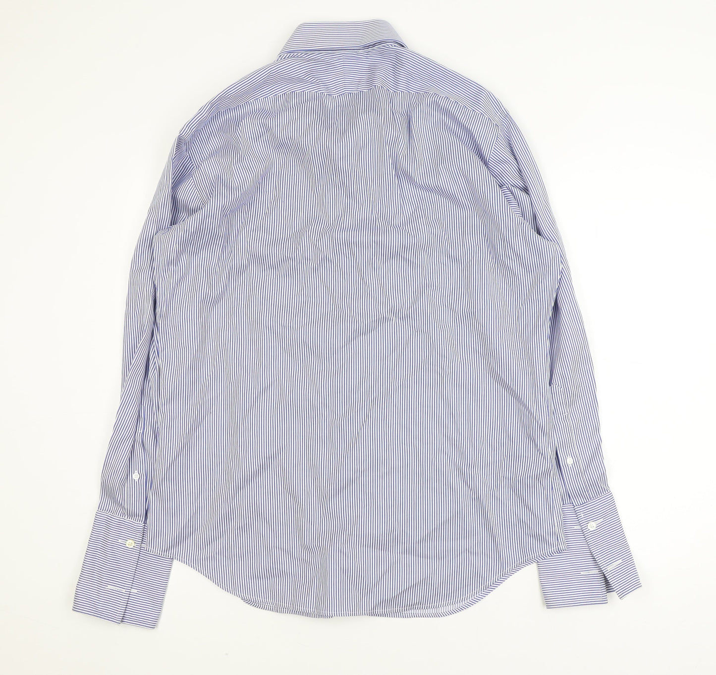 T.M. Lewin Men's Blue Striped Slim Fit Non-Iron Long Sleeve Shirt 16.5