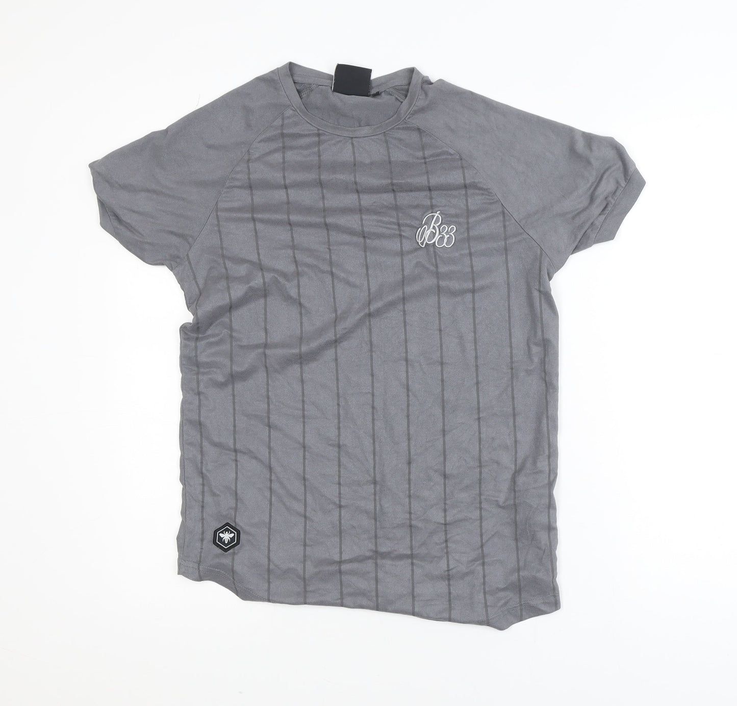 Bee Inspired Men's Grey Slim Fit Pinstripe T-Shirt XS