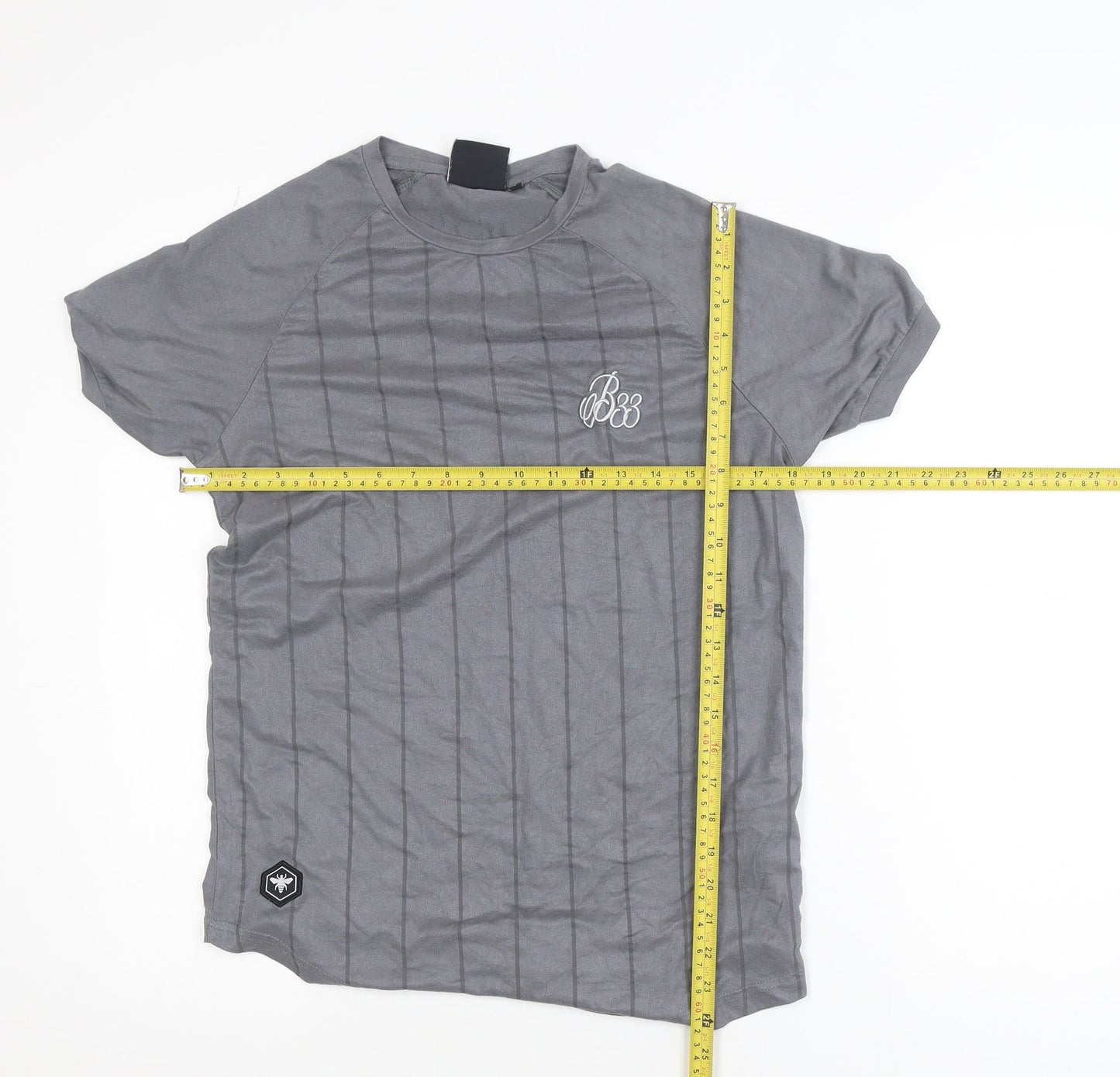 Bee Inspired Men's Grey Slim Fit Pinstripe T-Shirt XS