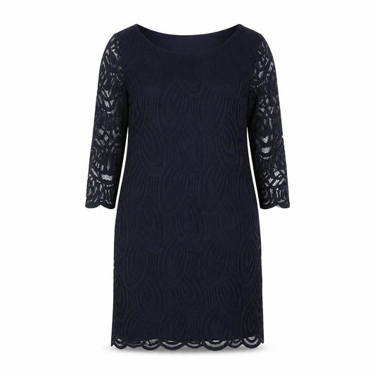 Wallis Women Blue Lace Sheath Dress Size 12 3/4 Sleeve