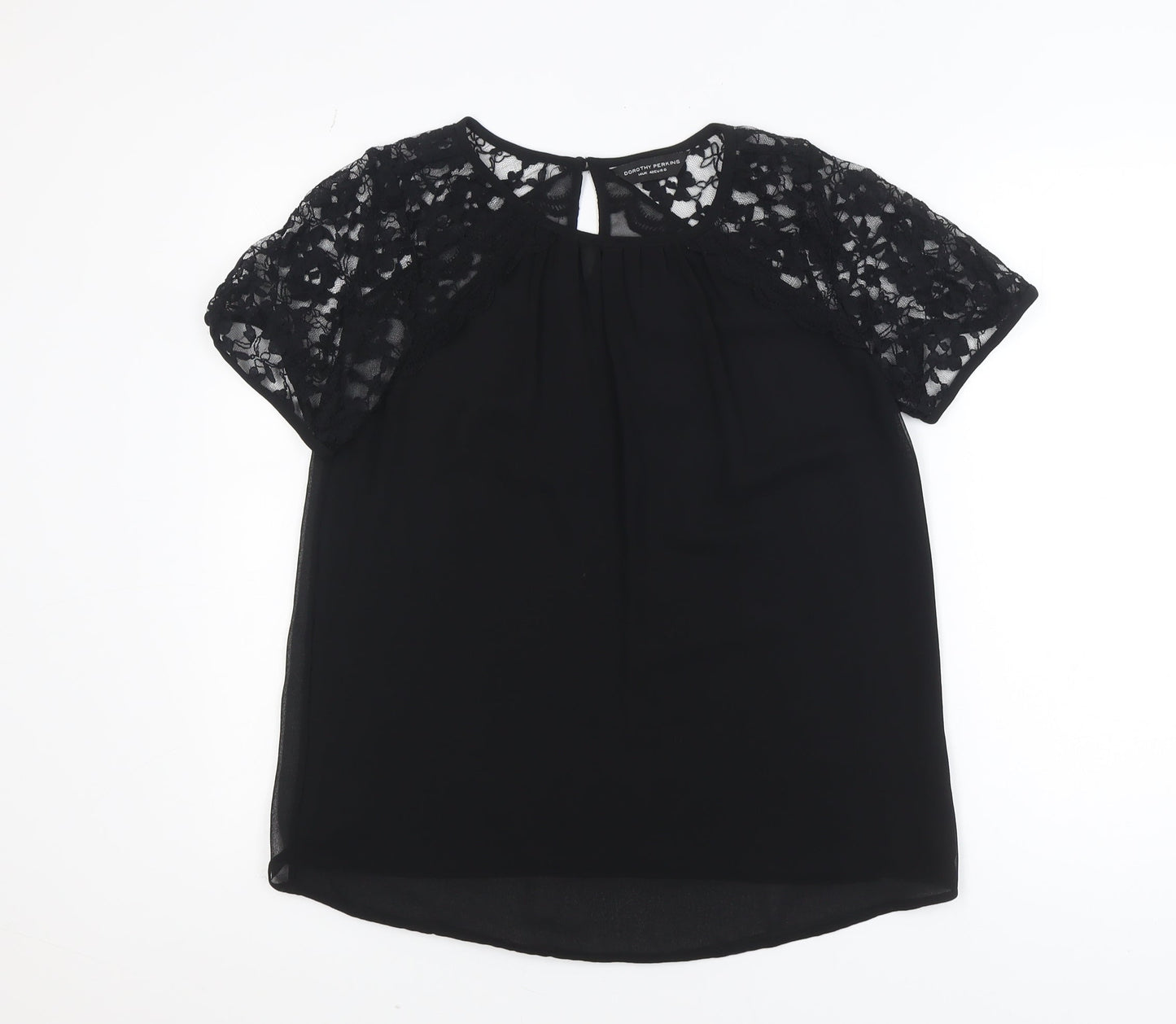 Dorothy Perkins Women's Black Lace Sleeve Tunic Blouse Size 14