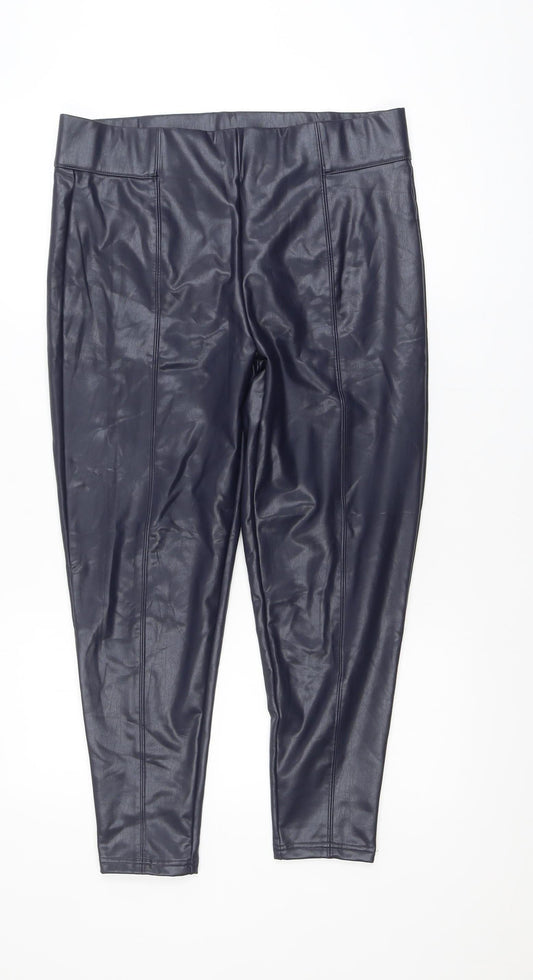 Marks and Spencer Womens Black Faux Leather Leggings Size 16 Short