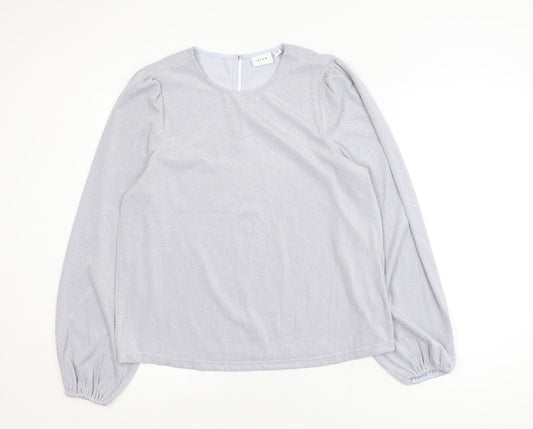 Vila Women's Silver Long Sleeve Glitter Blouse Size 12
