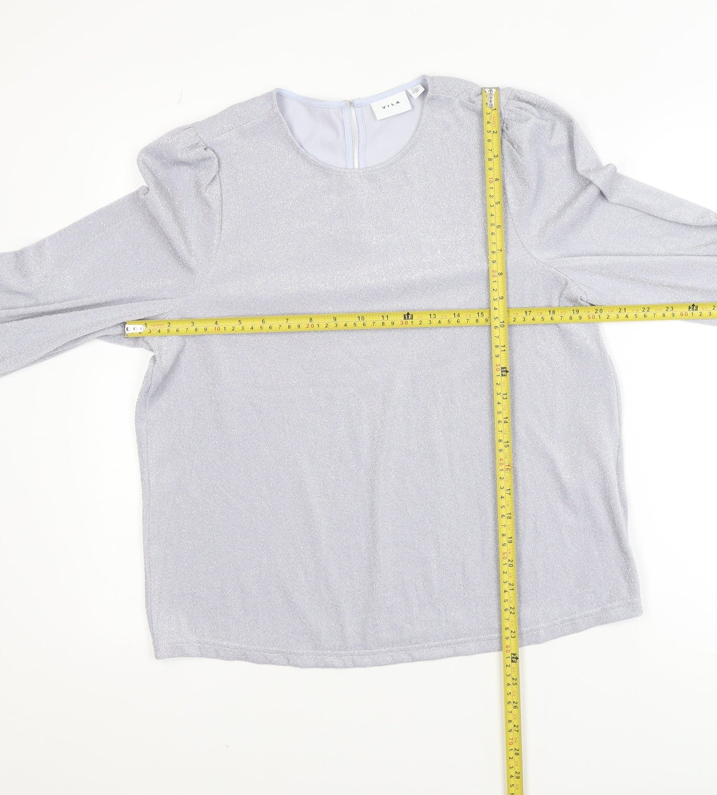 Vila Women's Silver Long Sleeve Glitter Blouse Size 12