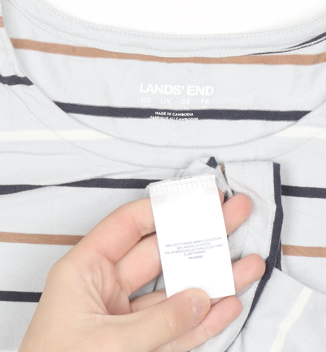 Lands' End Men's Multicoloured Striped Button Shoulder T-Shirt XL