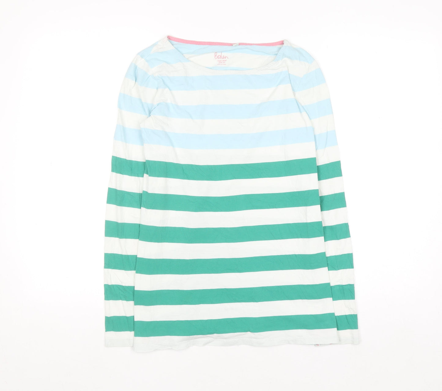 Boden Women's Multicoloured Striped Long Sleeve Cotton T-Shirt UK 8