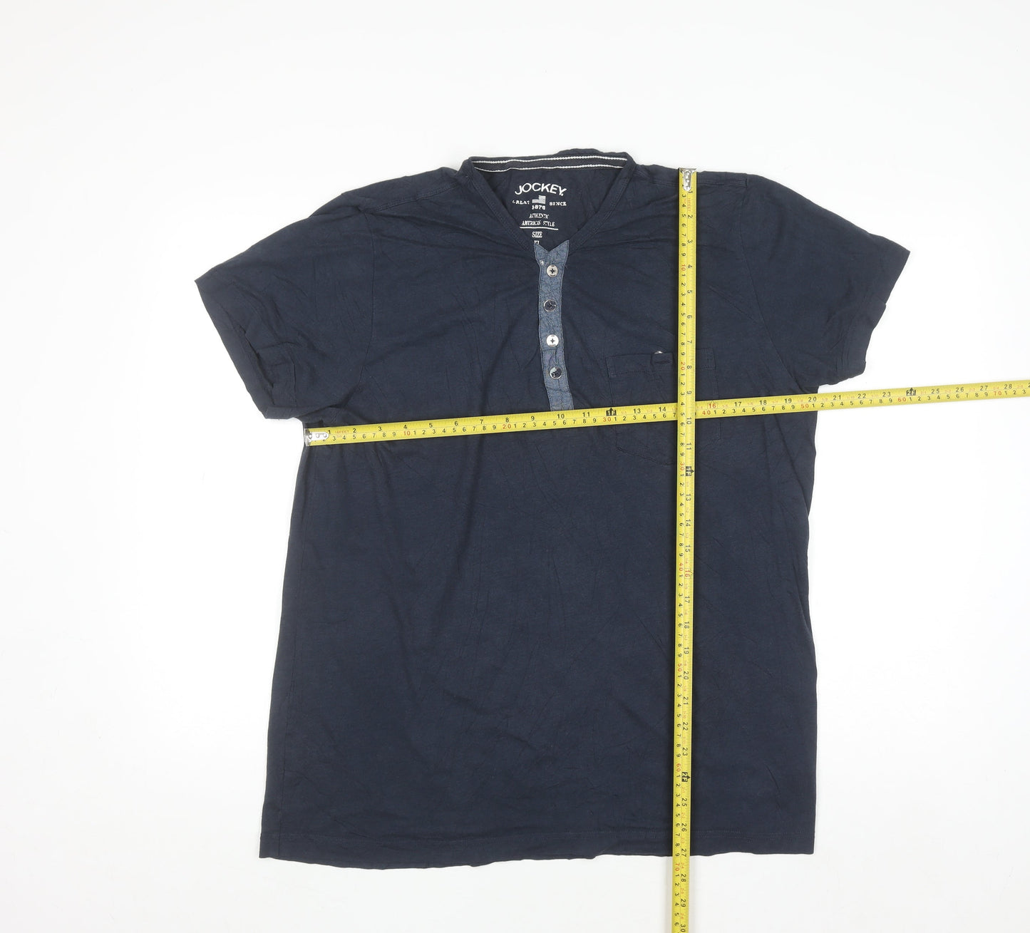 Jockey Men's Navy Blue Henley T-Shirt XL Cotton Short Sleeve