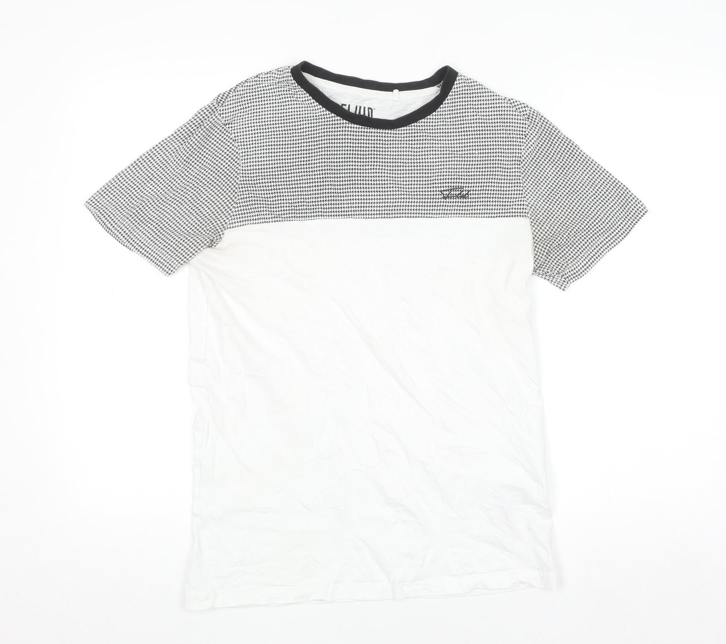 Fluid Men's Black and White Colourblock Crew Neck Cotton T-Shirt M