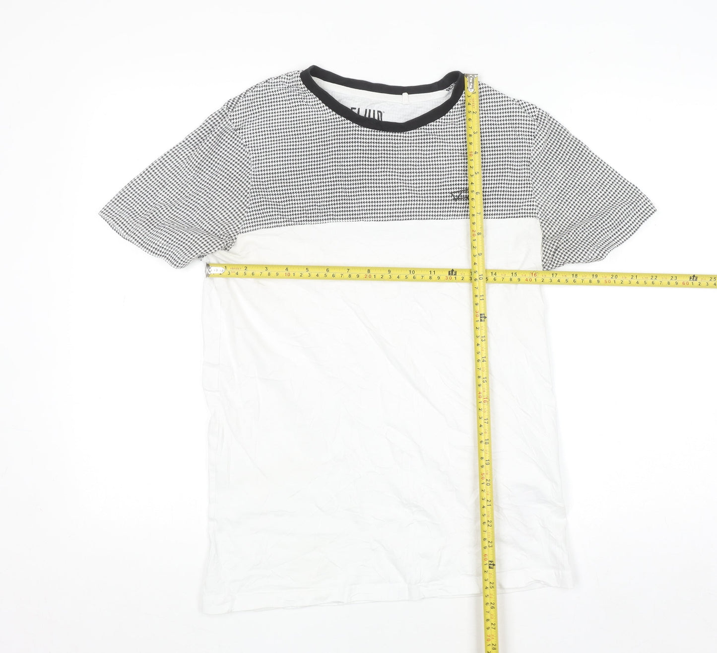 Fluid Men's Black and White Colourblock Crew Neck Cotton T-Shirt M