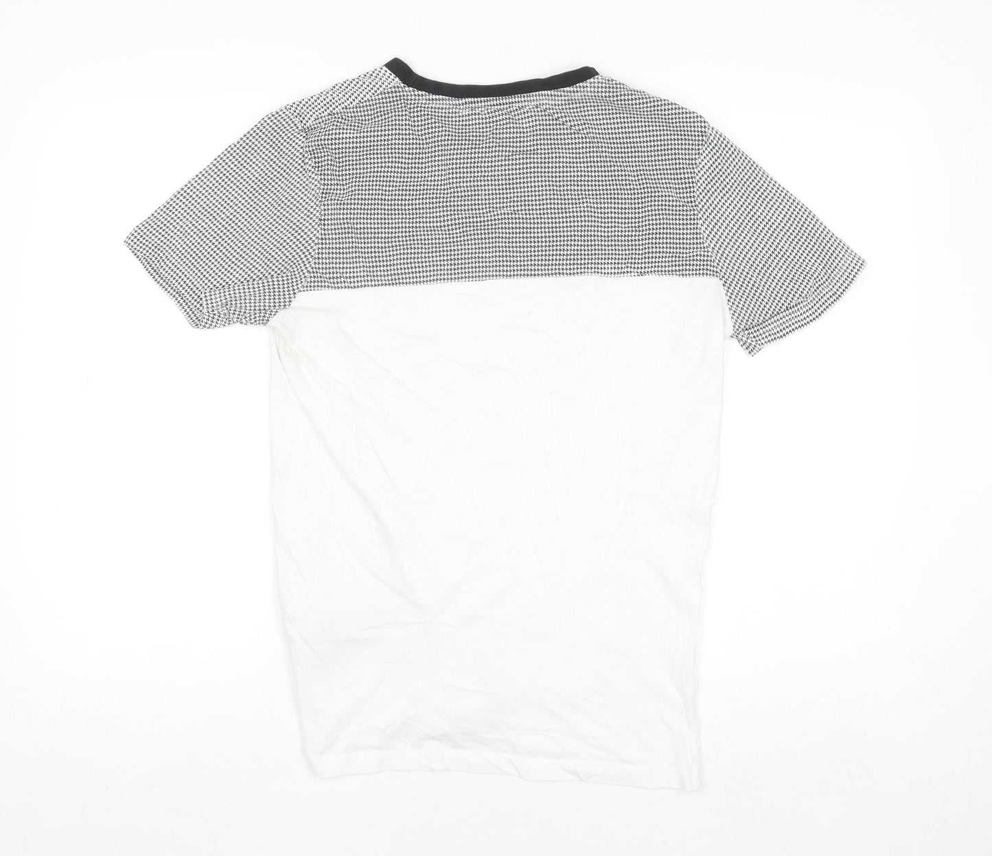 Fluid Men's Black and White Colourblock Crew Neck Cotton T-Shirt M