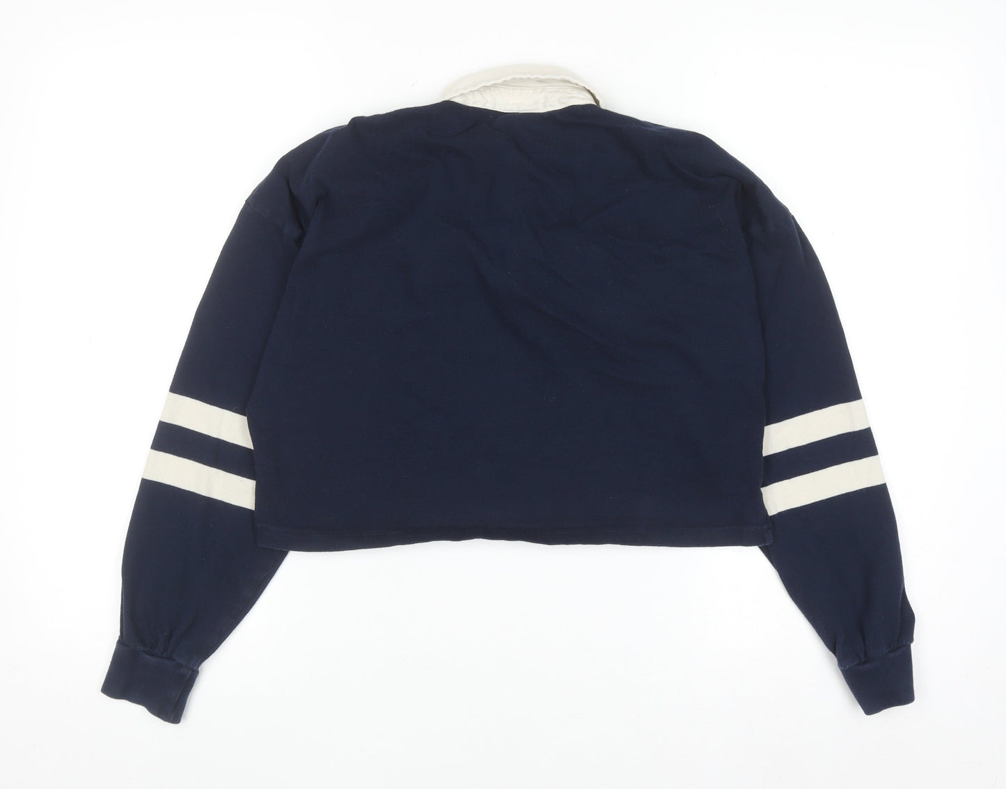 iets frans Women's Blue Cropped Collared Long Sleeve Button-Up Top Size S