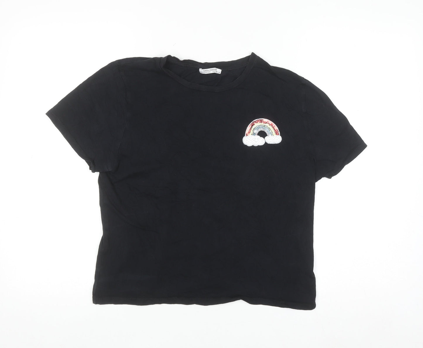 Zara Trafaluc Women's Black Sequin Rainbow T-Shirt Size L