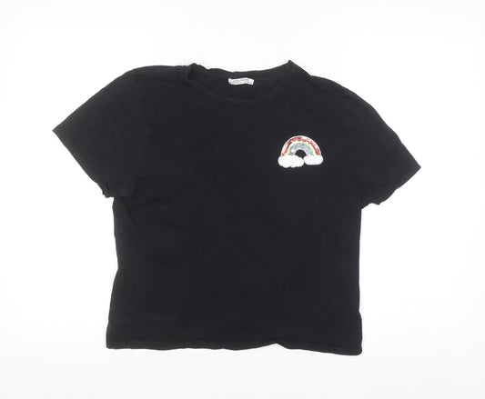 Zara Trafaluc Women's Black Sequin Rainbow T-Shirt Size L