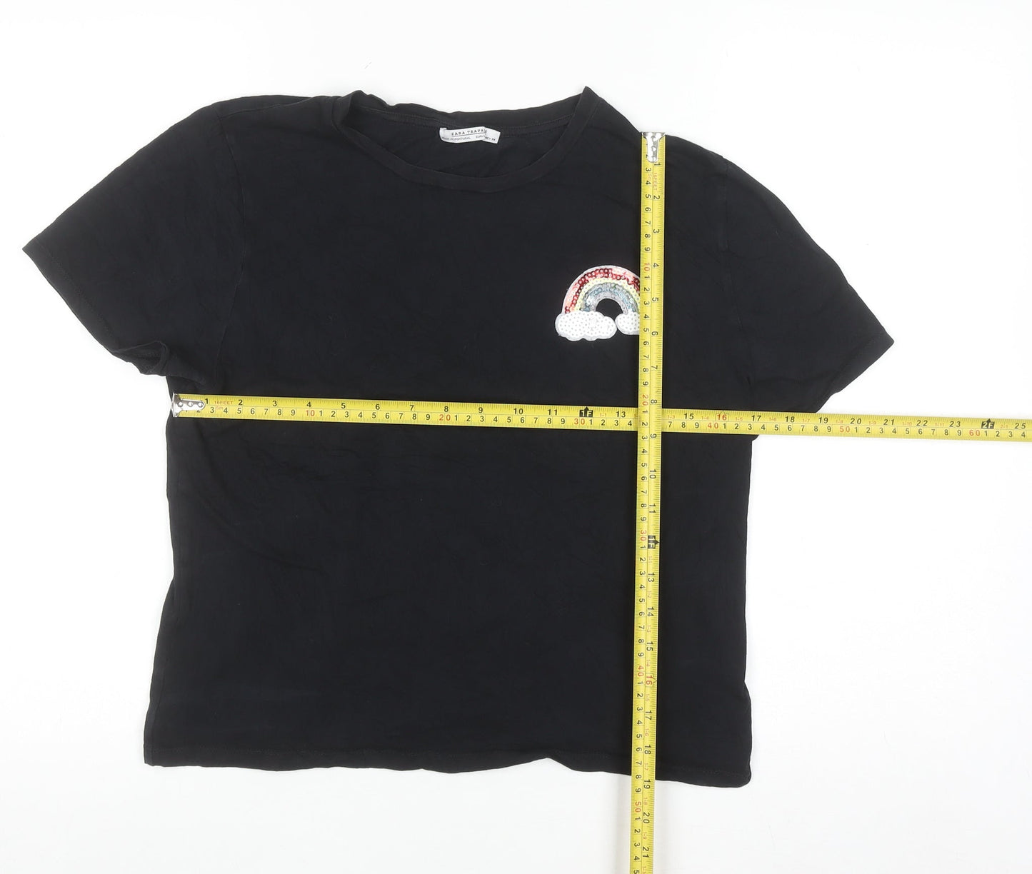 Zara Trafaluc Women's Black Sequin Rainbow T-Shirt Size L