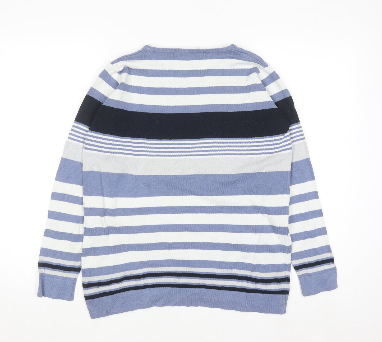 EWM Womens Blue Striped Cotton Crew Neck Long Sleeve Jumper Size 14