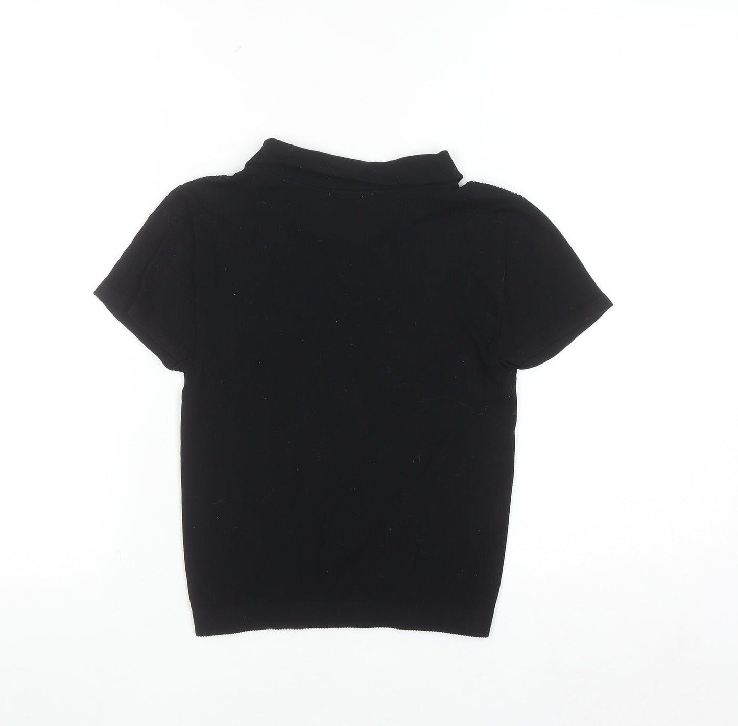 Stradivarius Women’s Black Short Sleeve Collared Zip Polo Top Size S