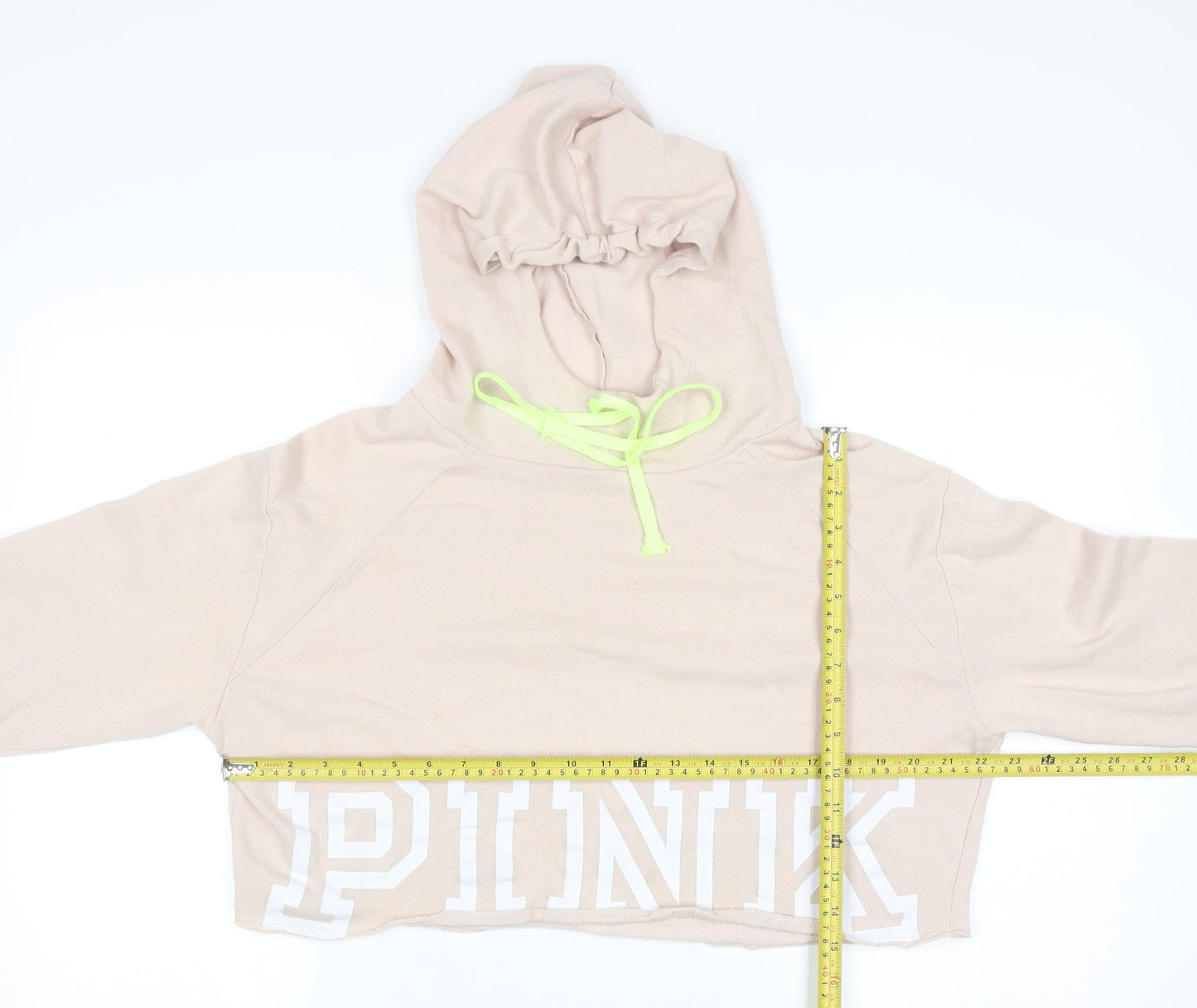 Victoria's Secret PINK Womens Beige Cropped Hoodie M Drawstring Logo