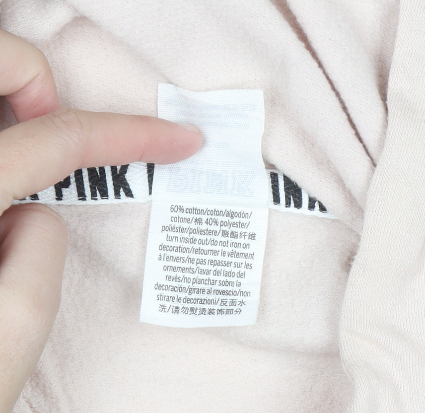 Victoria's Secret PINK Womens Beige Cropped Hoodie M Drawstring Logo