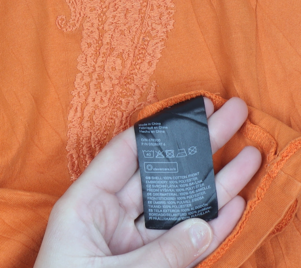 H&M Women’s Orange Embroidered Cotton T-Shirt Size 12