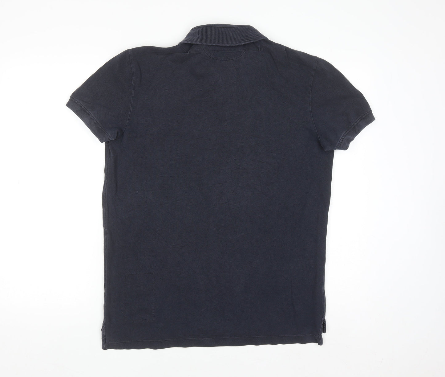 AllSaints Men's Blue Cotton Polo Shirt Size L Slim Fit