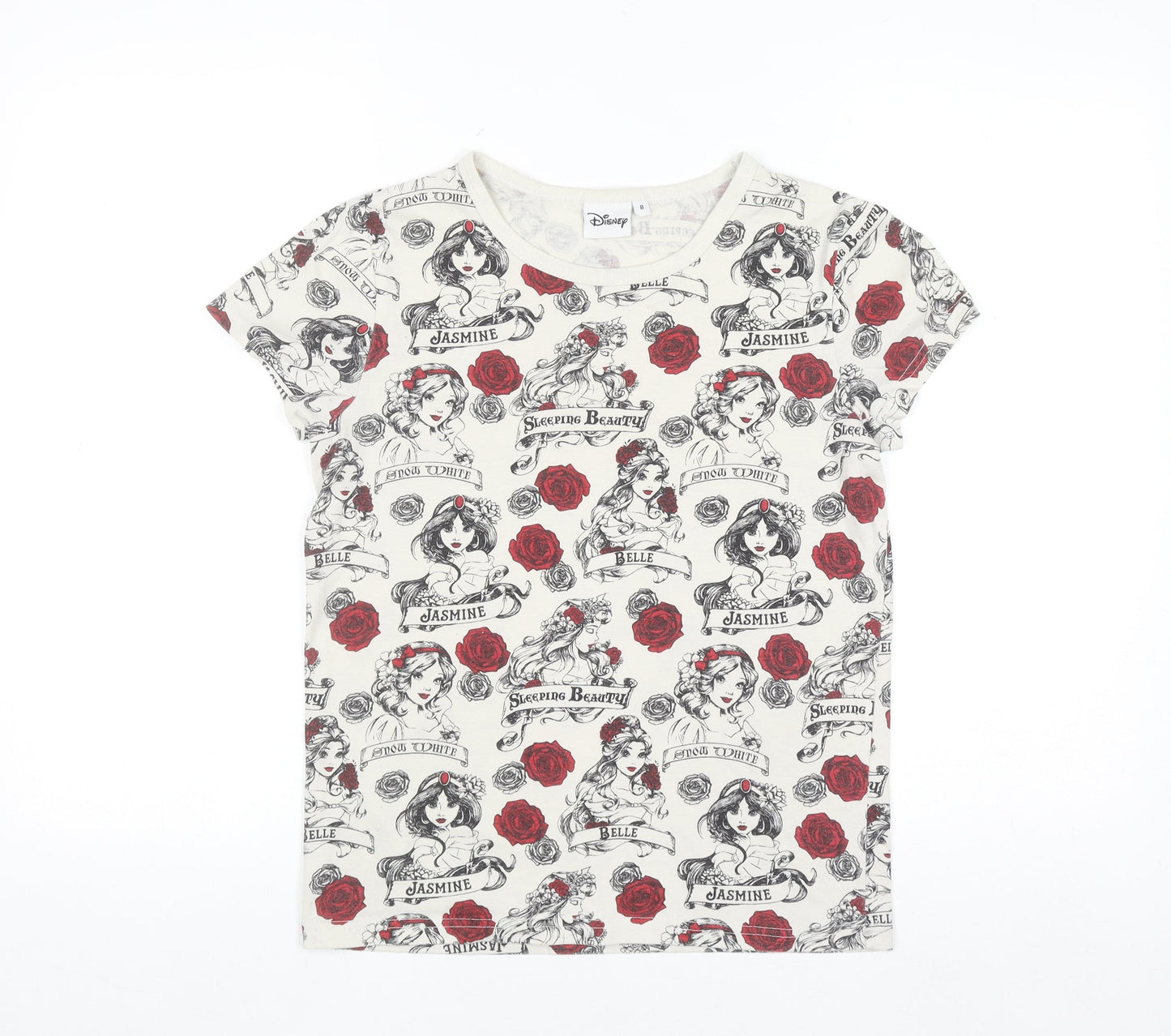 Disney Women’s Ivory Princess Print Short Sleeve T-Shirt Size 8