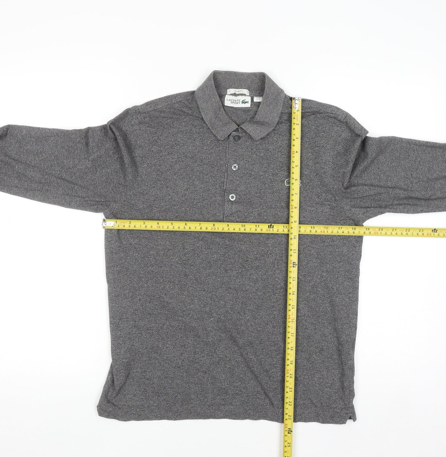 Lacoste Sport Men's Grey Long Sleeve Slim Fit Polo Shirt Size S
