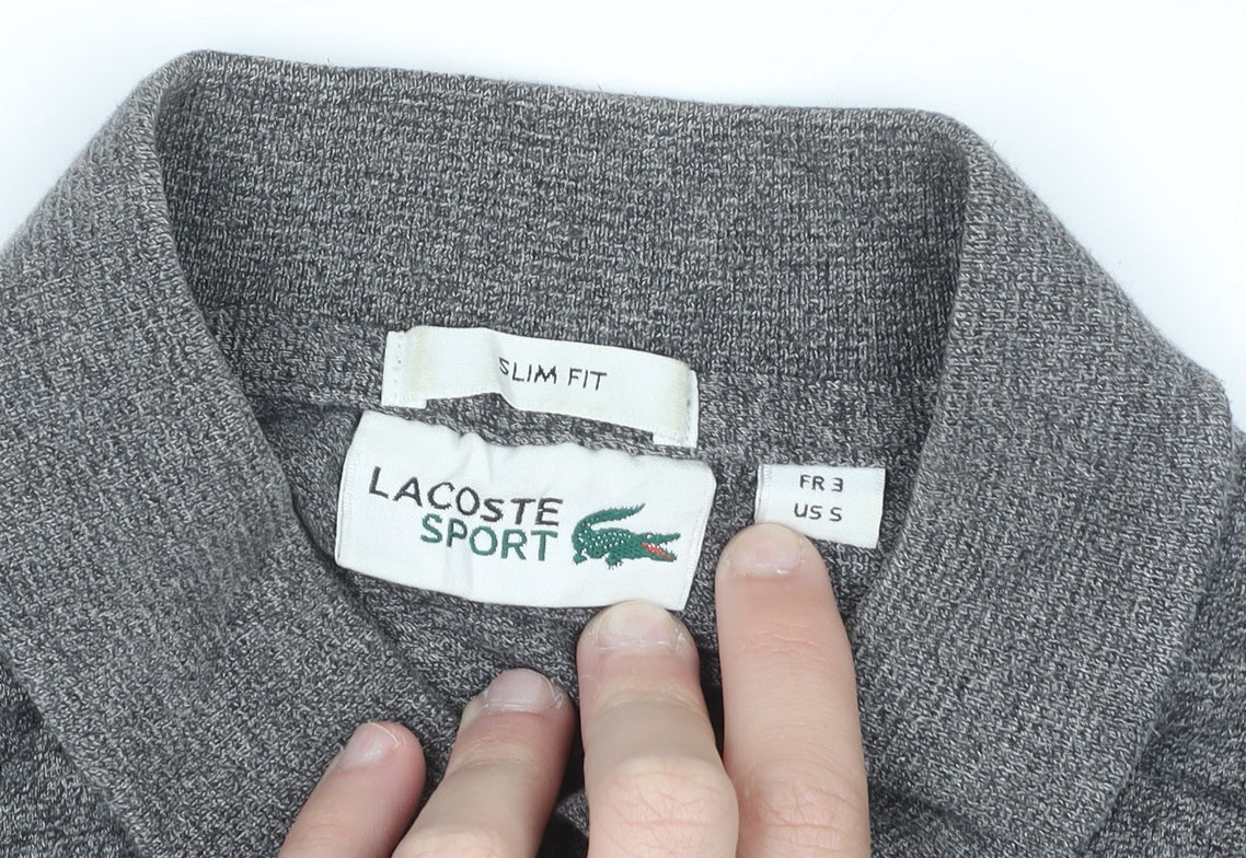 Lacoste Sport Men's Grey Long Sleeve Slim Fit Polo Shirt Size S