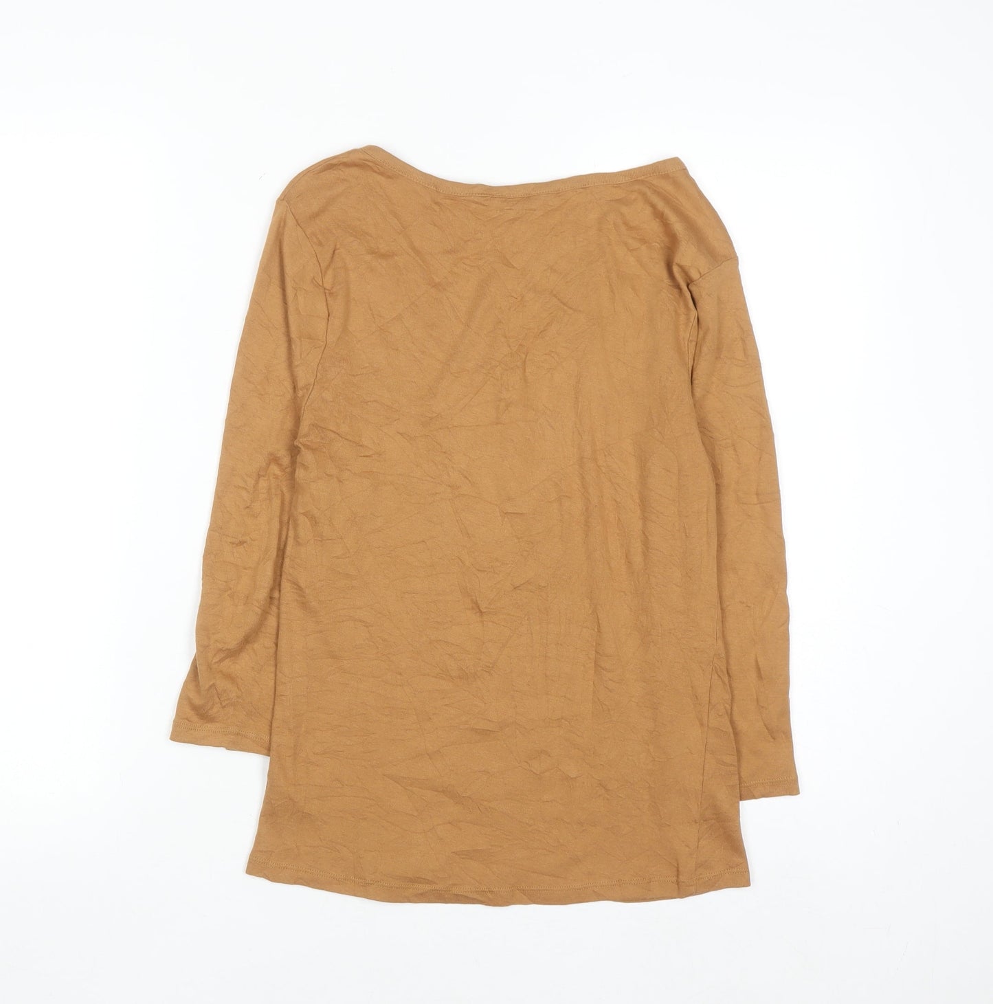 Tu Women Brown V-Neck Long Sleeve 100% Cotton T-Shirt Size 14