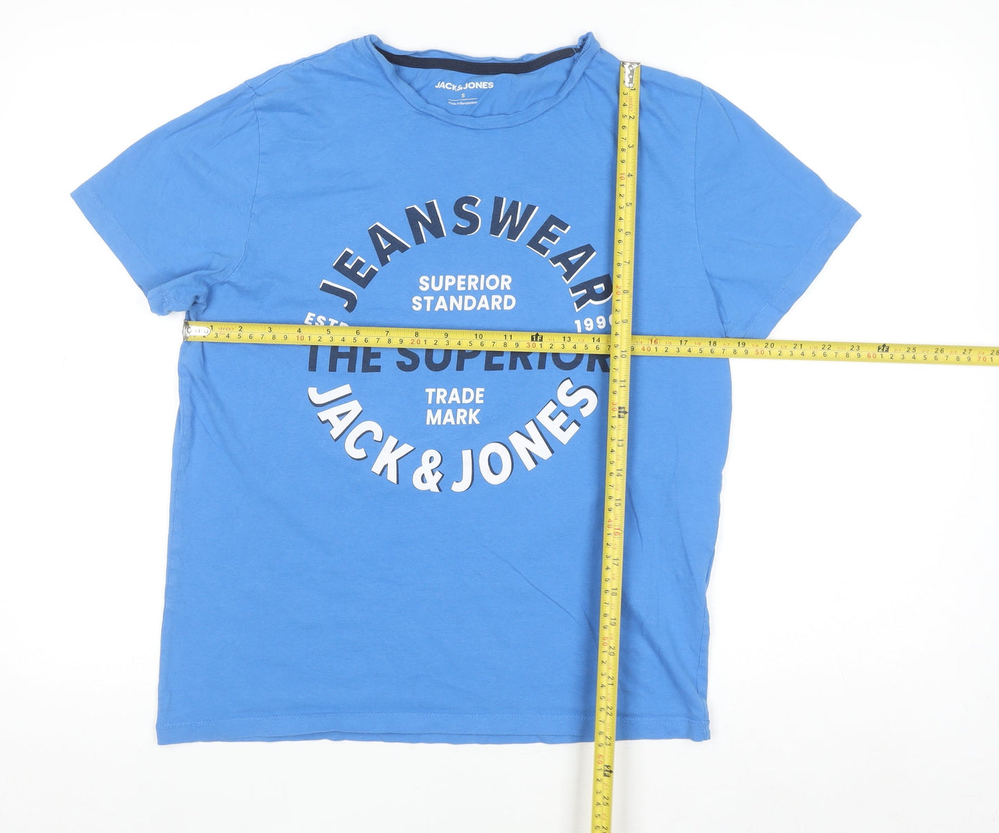 Jack & Jones Men's Blue Graphic Print Crew Neck T-Shirt Size S