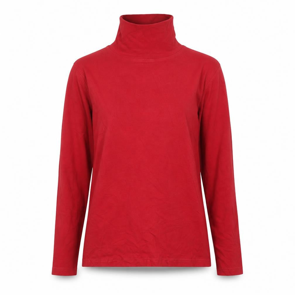 Isle Essentials Women's Red Roll Neck Long Sleeve Cotton Top Size S