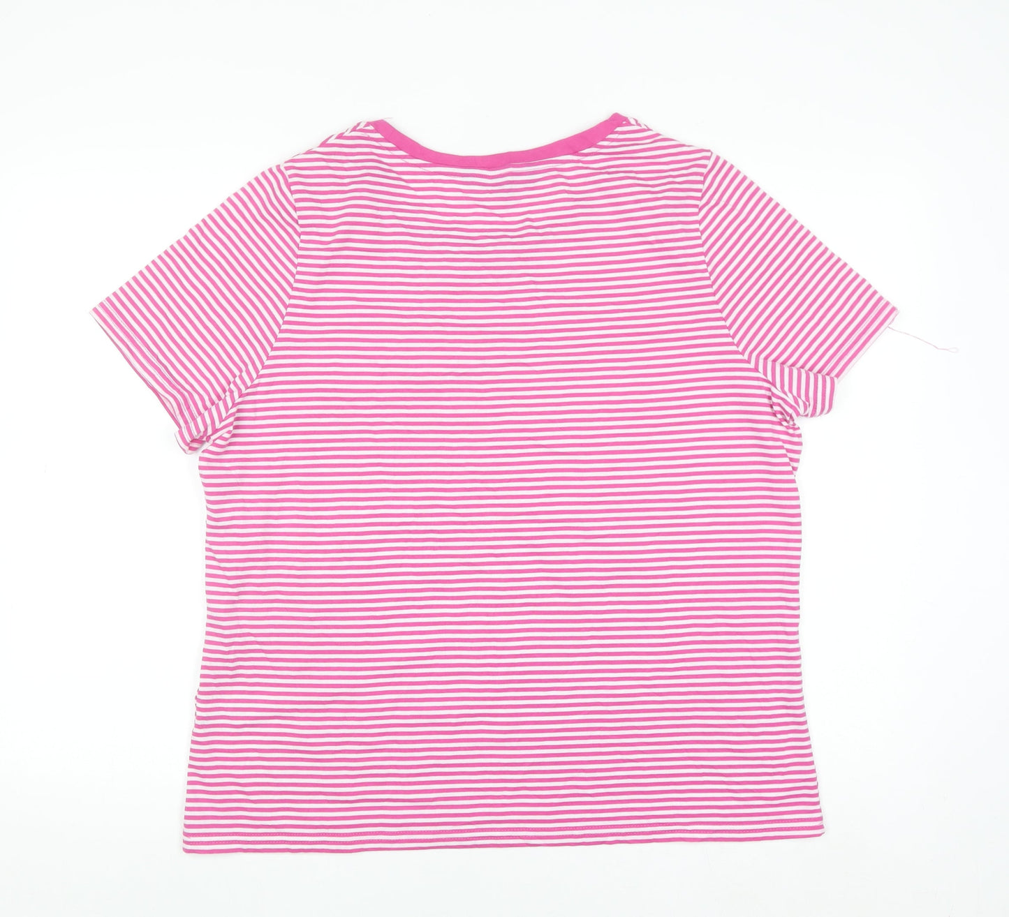 Bonmarché Women Pink Striped Embroidered Short Sleeve T-Shirt Size 18