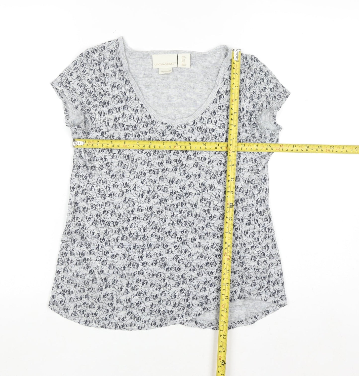 Cynthia Rowley Women's Grey Linen Floral T-Shirt Size S