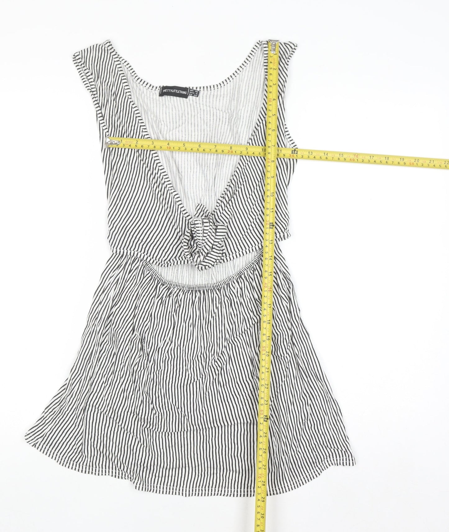 PrettyLittleThing Womens Black Striped Skater Dress Size 10