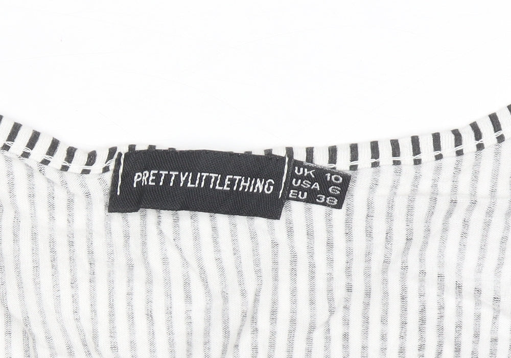 PrettyLittleThing Womens Black Striped Skater Dress Size 10