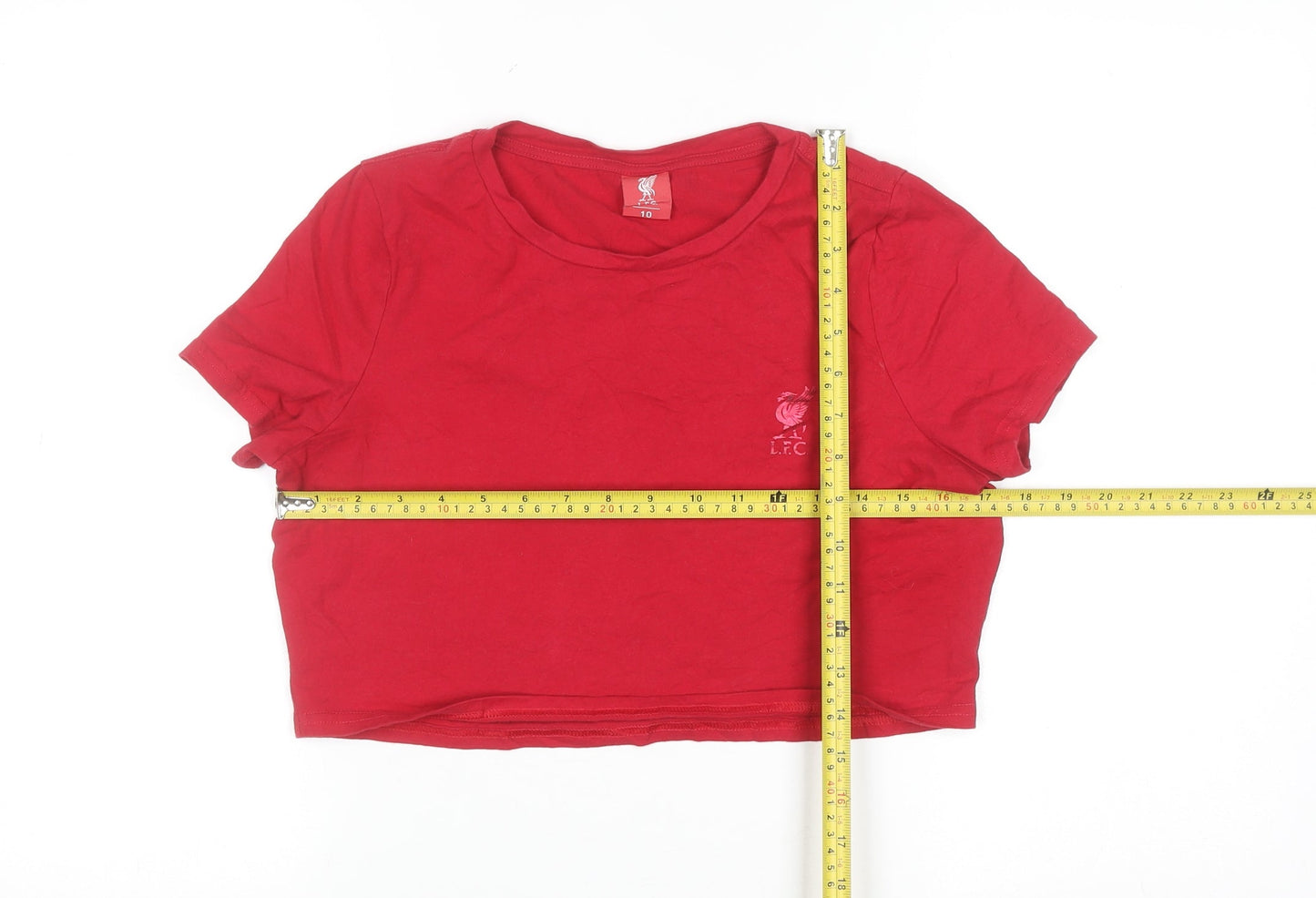 L.F.C. Women's Red Cropped Crew Neck Cotton T-Shirt Size 10