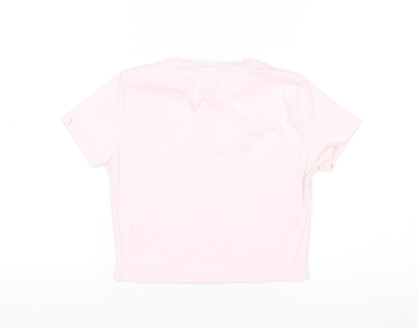 Stradivarius Women Pink Cropped T-Shirt Size 12 Cotton Blend