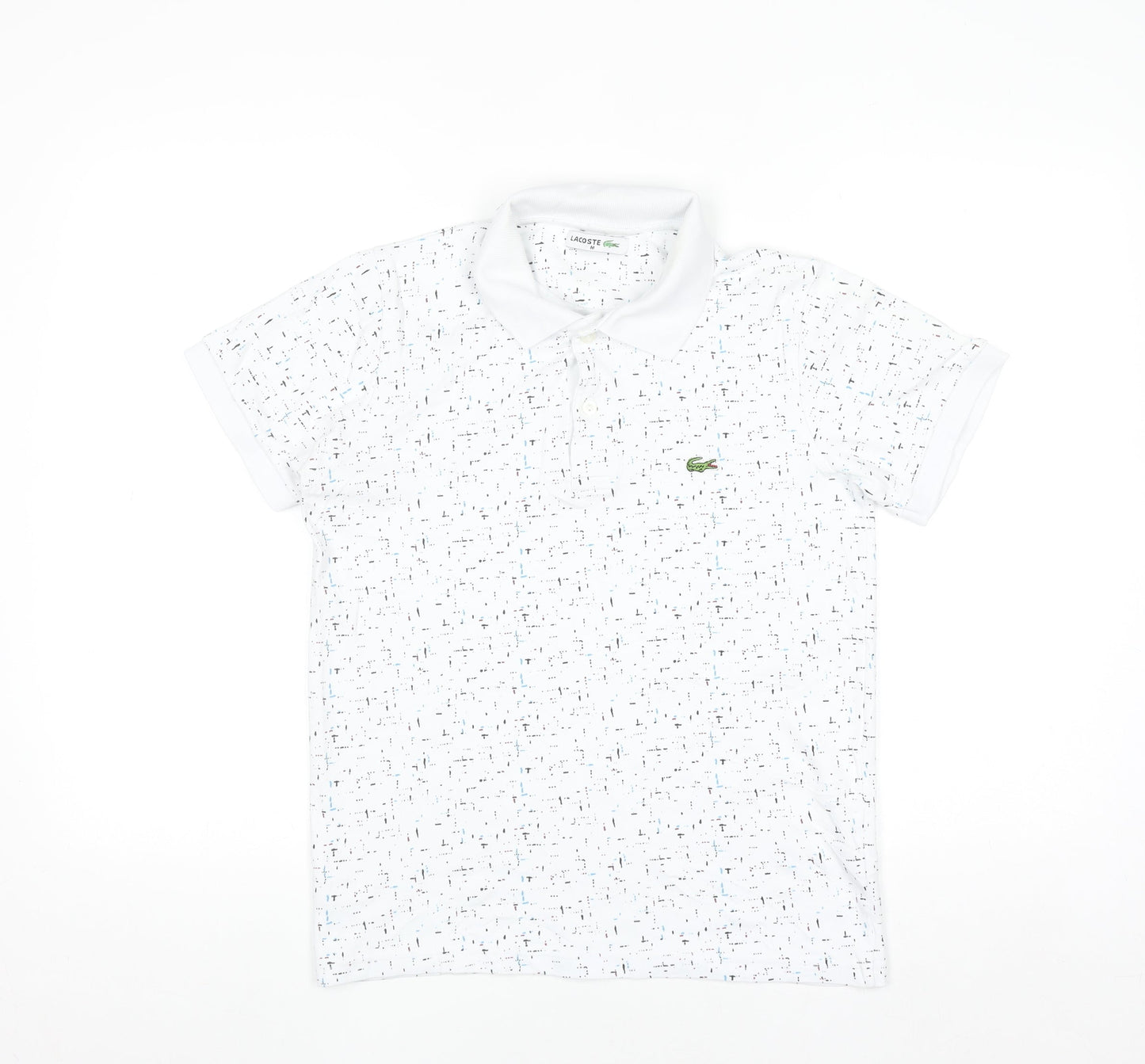 Lacoste Men White Graphic Print Cotton Stretch Polo Shirt M