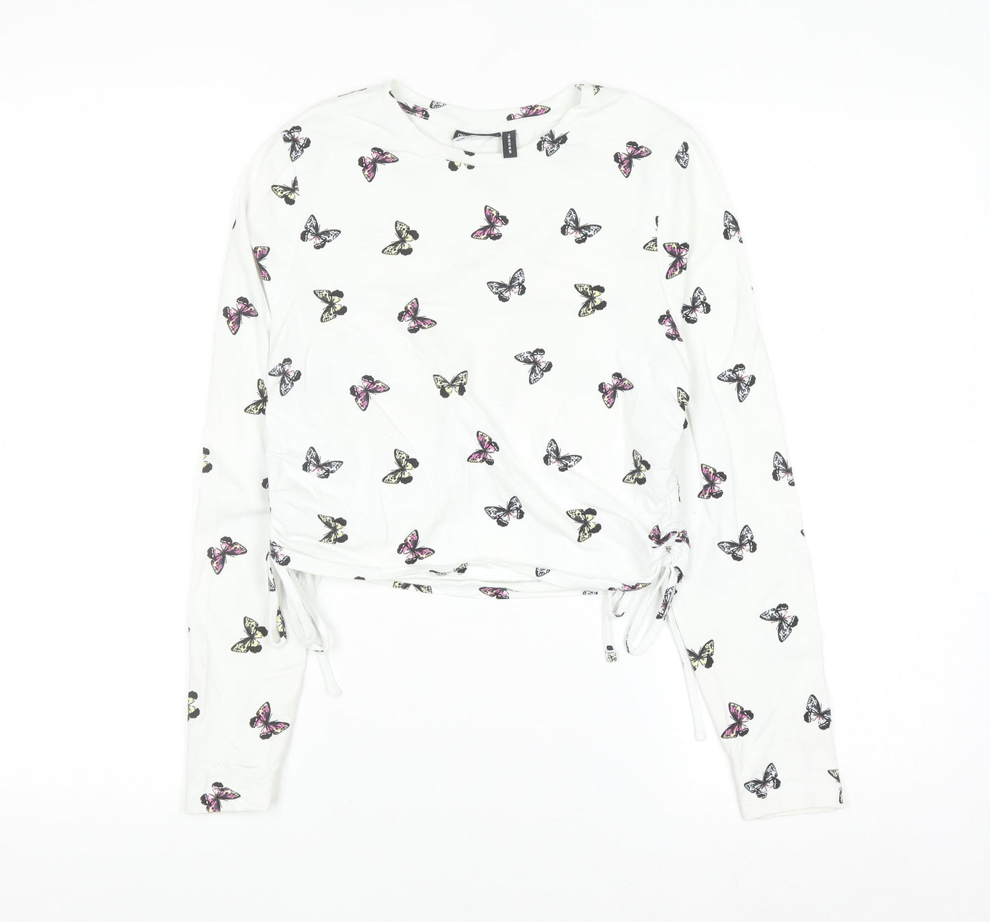 ASOS DESIGN Women's White Butterfly Long Sleeve Cropped T-Shirt UK 10