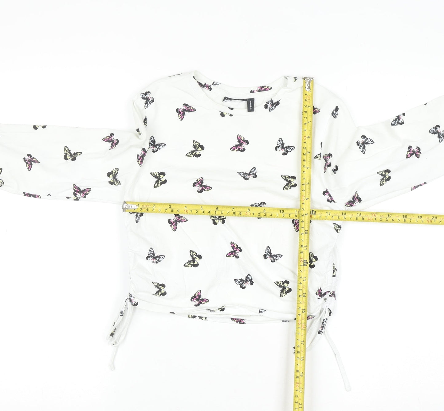 ASOS DESIGN Women's White Butterfly Long Sleeve Cropped T-Shirt UK 10