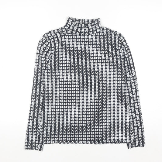 Marks and Spencer Women's Blue Geometric Roll Neck Long Sleeve T-Shirt Size 12