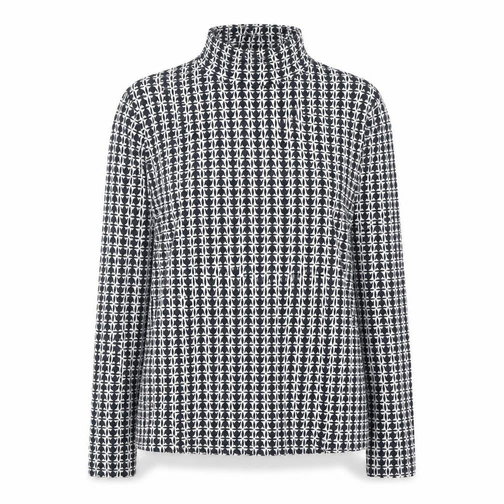 Marks and Spencer Women's Blue Geometric Roll Neck Long Sleeve T-Shirt Size 12