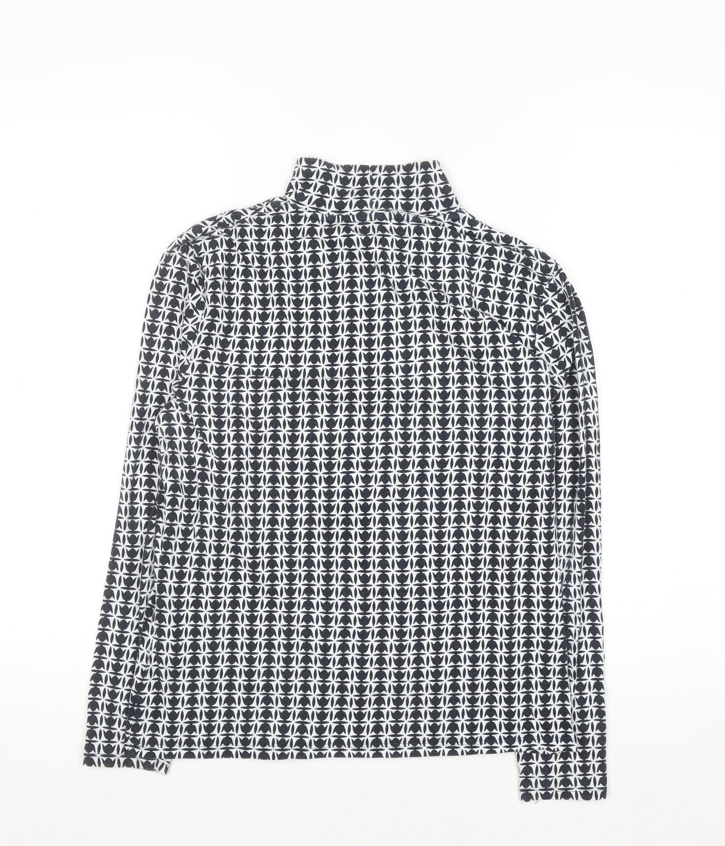 Marks and Spencer Women's Blue Geometric Roll Neck Long Sleeve T-Shirt Size 12