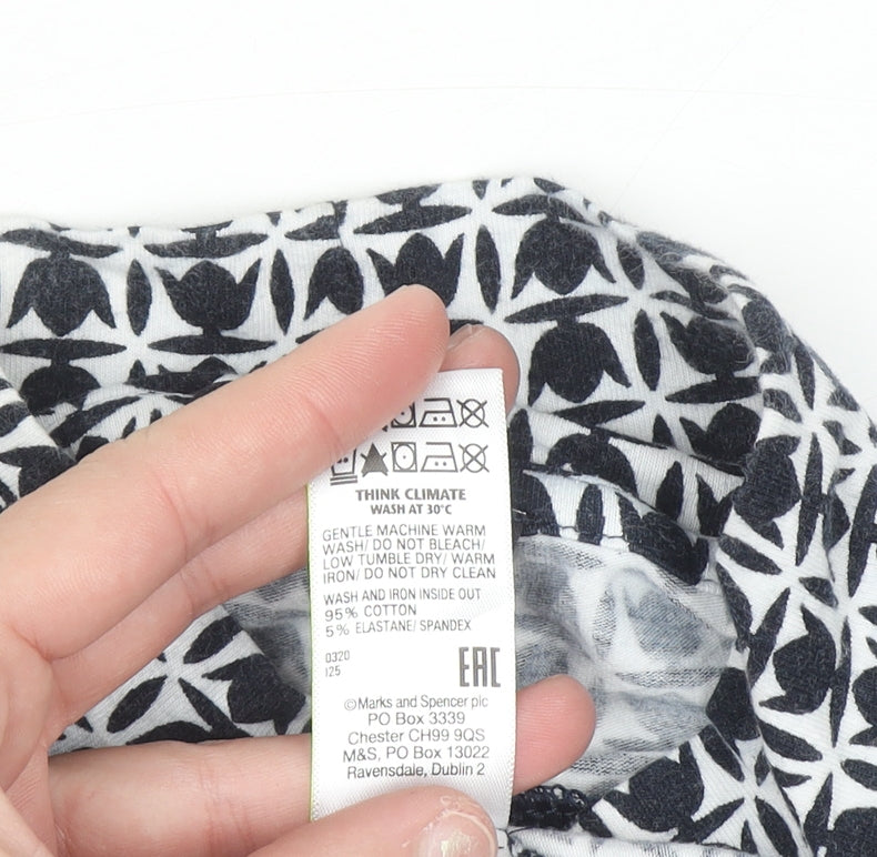 Marks and Spencer Women's Blue Geometric Roll Neck Long Sleeve T-Shirt Size 12