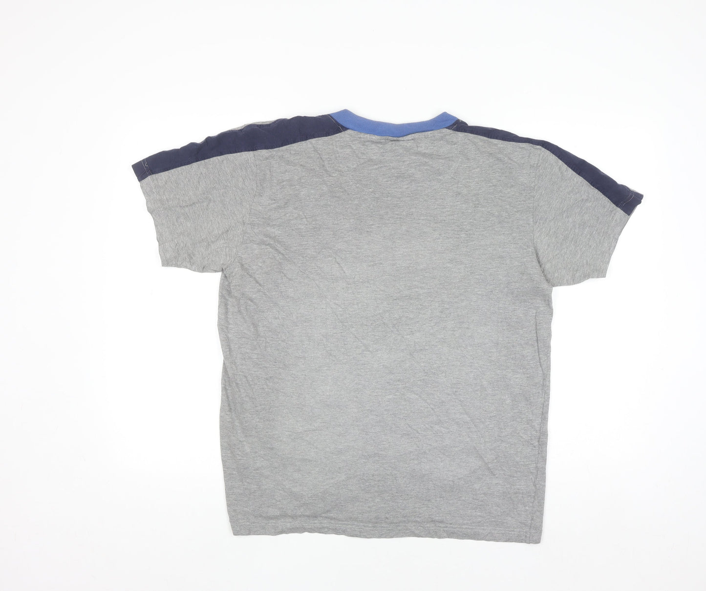 FILA Men's Grey V-Neck Colourblock Sports T-Shirt Size L