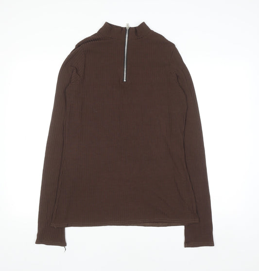 Boohoo Women’s Brown Long Sleeve High Neck Zip Top Size 16