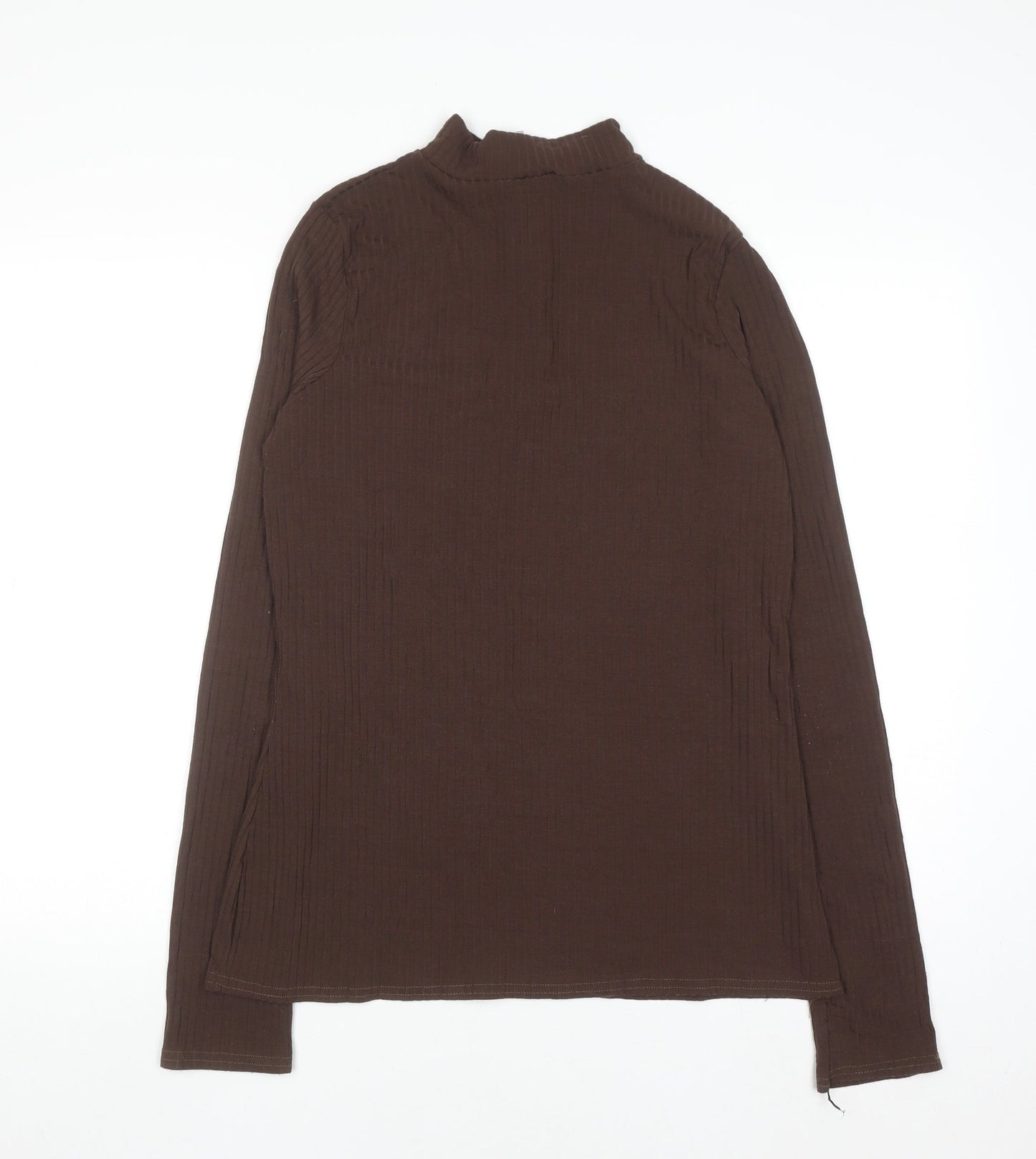 Boohoo Women’s Brown Long Sleeve High Neck Zip Top Size 16