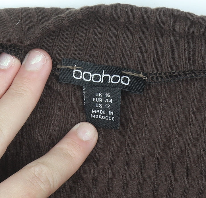 Boohoo Women’s Brown Long Sleeve High Neck Zip Top Size 16