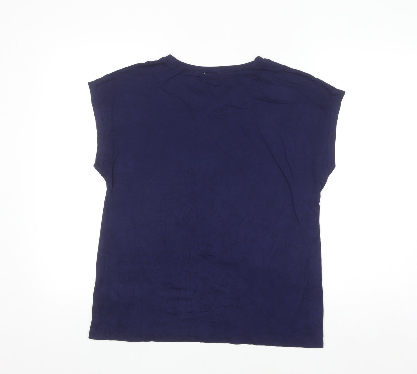 Bassini Women's Blue Floral Embroidered Sleeveless T-Shirt Size L